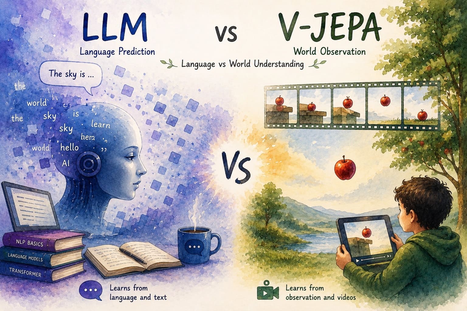 LLM vs V-JEPA: Two Different Paths to Intelligence